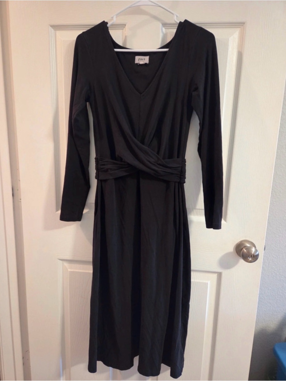 ‼️NWOT: Pact Organic Women's Black Long Sleeve Wrap Dress - S